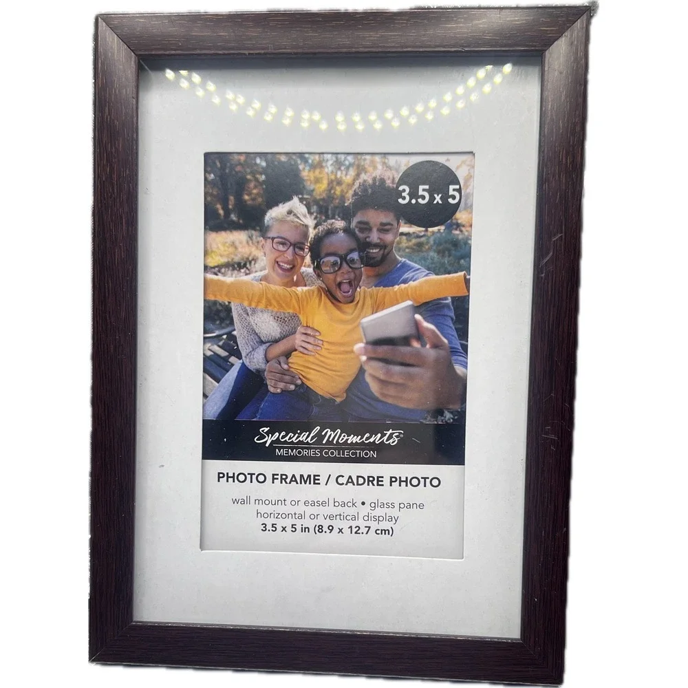 Set of 2 Special Moments 3.5x5 Wood Grain Photo Frames with White Mat Glass Pane